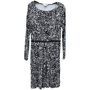 Boden Thea Long Sleeve Jersey Dress in Black + White Abstract, 8R